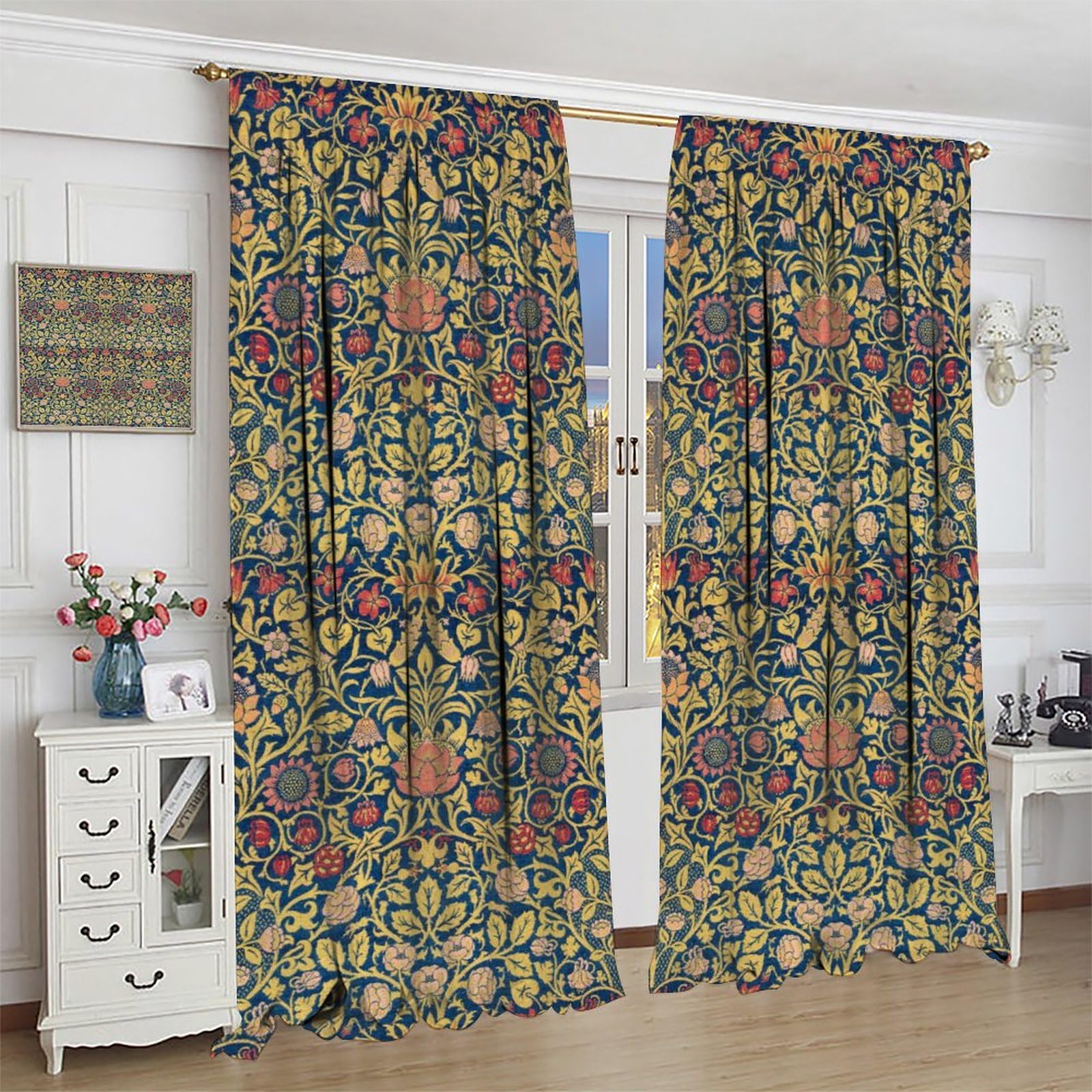 Amazon｜William Morris アートヴィンテージフラワーカーテン、レトロ